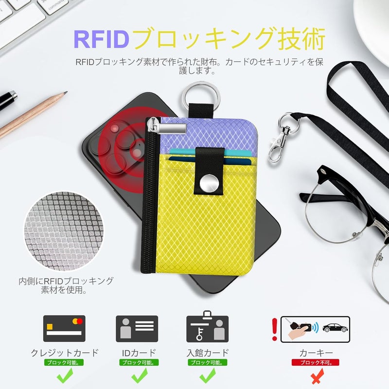 CCUMI Minimalist RFID Blocking Small Wallet with ID Window,WaterResistant Zip Id Case Wallet with Lanyard Keychain for Cards,Cash,Travel,Women,Men (Lemon Yellow/Lavender Purple) - Image 4